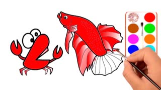 Drawing and Coloring for Kids - How to Draw Lobster and Fish