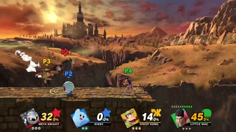 Meta Knight Vs Kirby Vs Diddy Kong Vs Little Mac on Bridge of Eldin (Super Smash Bros Ultimate)