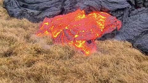 Lava Oozes Out of Volcano in Iceland