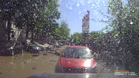 Pipe Explodes and Causes Eruption of Asphalt and Water