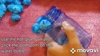 How to make beautiful vase with water bottle | pom pom vase | Easy craft work