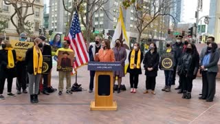 Pelosi is interrupted by a protestor yelling "Let's go Brandon!"