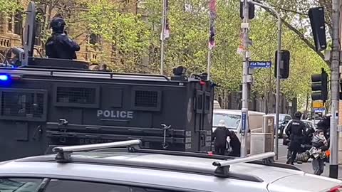 Police fire rubber bullets at anti vax protest from a Military Bearcat G3