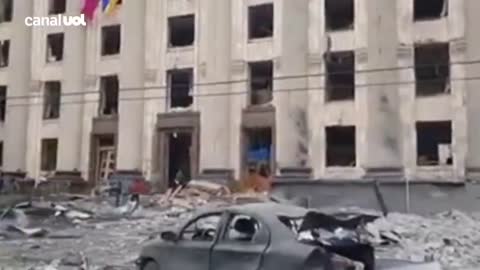 War in Ukraine: Video shows moment when attack destroys building in Kharkiv