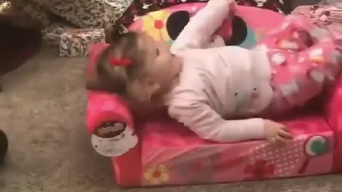 Cute baby playing with toys and enjoy recorded video