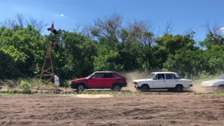 Guy Flips Over Speeding Cars