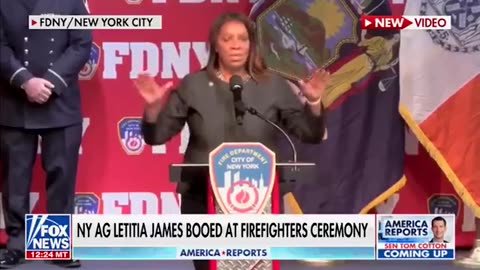 Crowd boos & Chant "Trump, Trump" as New York AG Letitia James takes stage