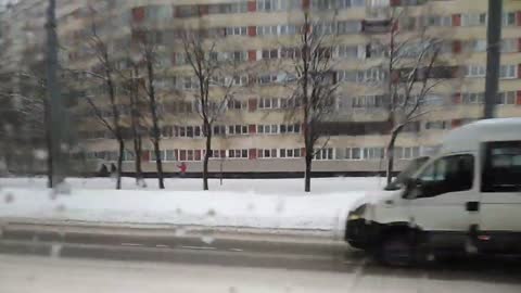 Normal snow day in Russia from the window of the tram