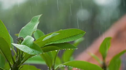 Rain falling on plants