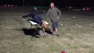 Party Goer Body Slams a Folding Table