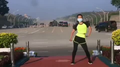 Myanmar Military Coup Takes Place Behind Woman Streaming Her Aerobics Class