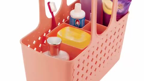 iDesign Orbz Bathroom Shower Tote for Shampoo, Cosmetics, Beauty Products - Small, Divided, Coral