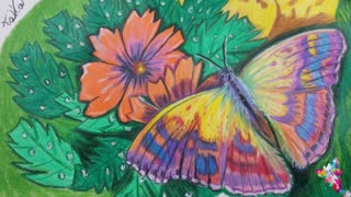beautiful 3D butterfly painting with prismacolor