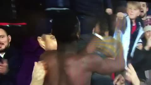 Paul Pogba gives his shirt away to Manchester United fan in away end