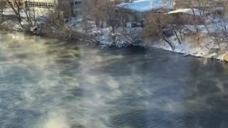 Current View of the Chicago River "Smoking" In Freezing Weather