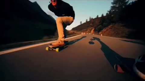 Alpine Longboard speed skating at sunset