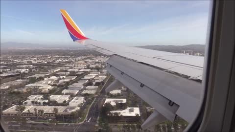 Southwest Airlines landing at Orange County John Wayne Airport in California.