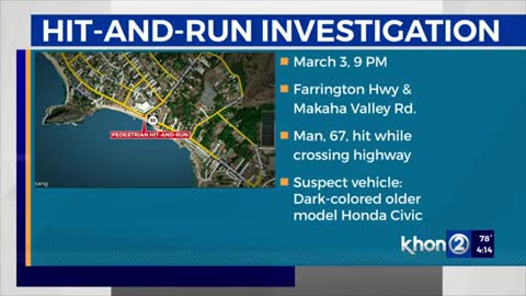 Man, 67, hospitalized after Waianae hit-and-run
