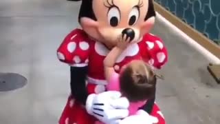 Baby Girl Preciously Runs To Minnie Mouse For A Hug