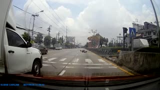 Motorcycle Runs Out of Room as Traffic Stops
