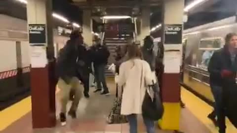 Crazed, belligerent man throws woman into NYC subway train