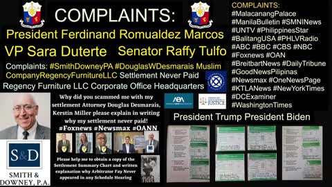 Regency Furniture LLC / Abdul Ayyad / Ahmad Ayyad / Victim Settlement Never Paid / President Ferdinand Romualdez Marcos / Senator Raffy Tulfo / SMNI News / Manila Bulletin / FoxBaltimore / Douglas W. Desmarais Esq / Smith Downey PA / DCBAR #OneNewsPage