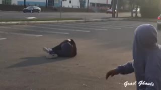 Skateboarder Hangs On Moving Car But Fails And Scrapes The Ground Hard