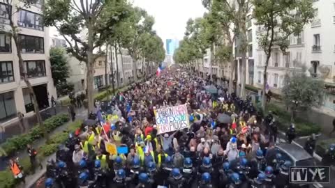 The people in Paris, France Marching with the Police