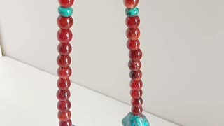 Red Rutilated Quartz roundle beads with irregular Natural turquoise pendant choker Perfect Gifts02