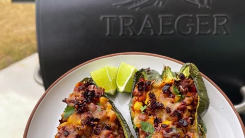 Smoked Tex-Mex Poblano Peppers #TraegerGrill #RecipeIdeas #BBQInspiration