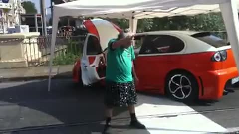 Granny dancing on car meeting party