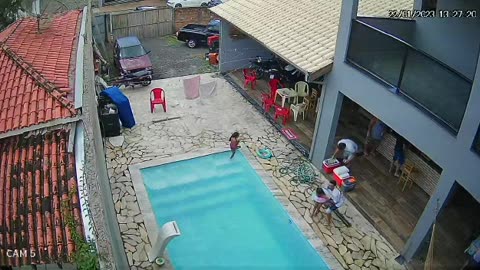 Niece Falls Out Of Floaty When Tossed Into Pool