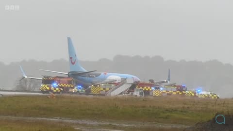 Plane skids off runway in Leeds during Storm Babet