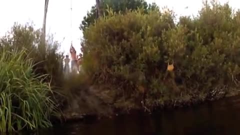 Epic rope swing fail into river