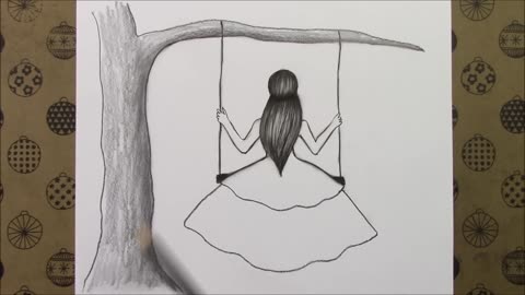 Easy Pencil Drawings of a Girl Sitting on a Swing || Drawing Sketch || Osama338
