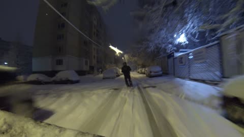 Heavy snowfall allows for urban skiing in Sofija, Bulgaria