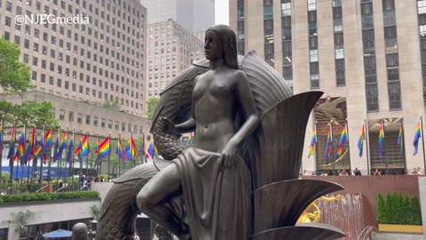 Pride flags replace international flags at Rockefeller Center, NYC