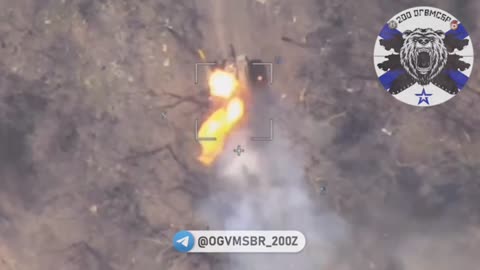 Ukrainian tank is hit by two Russian FPV drones, resulting in an ammunition cook off