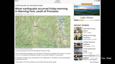 Minor Earthquake Occurred In Manning Park South Of Princeton BC