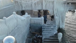 Unique natural beauty. Frozen waves on the pier. Zelenogradsk. Russia. Part 2