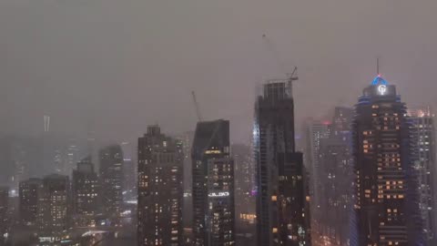 Dubai Skyline Obscured by Torrential Rain