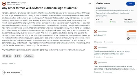 r/exLutheran | Any other former WELS Martin Luther college students?