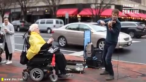 melodic tunes of the street musicians warm woman