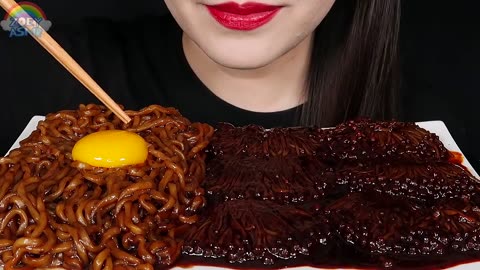 ASMR BLACK BEAN ENOKI MUSHROOMS, TRUFFLE BLACK BEAN NOODLES 짜장팽이버섯, 트러플짜파게티 먹방 EATING SOUNDS MUKBANG