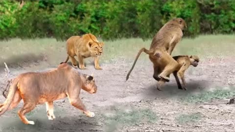 Hard to believe. The Lion Is Too Stupid.The Lion Gets Angry At The Baboon's Provocation ?