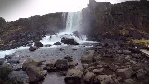 Iceland waterfall Oxararfoss timelapse.