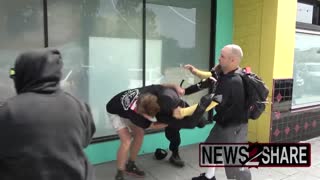 Antifa Thug Gets BODYSLAMMED Onto the Street After Threatening People