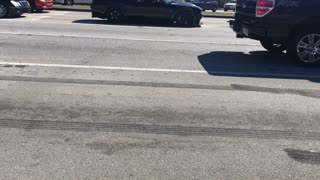 Muscle Car Loses a Tire in Streetlight Burnout