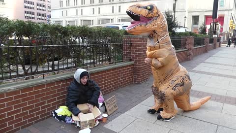 T-Rex Spreads Cheer- Presents To Homeless