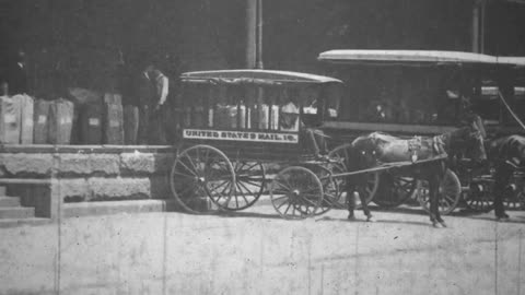 Wagons Loading Mail, United States Post Office (1903 Original Black & White Film)